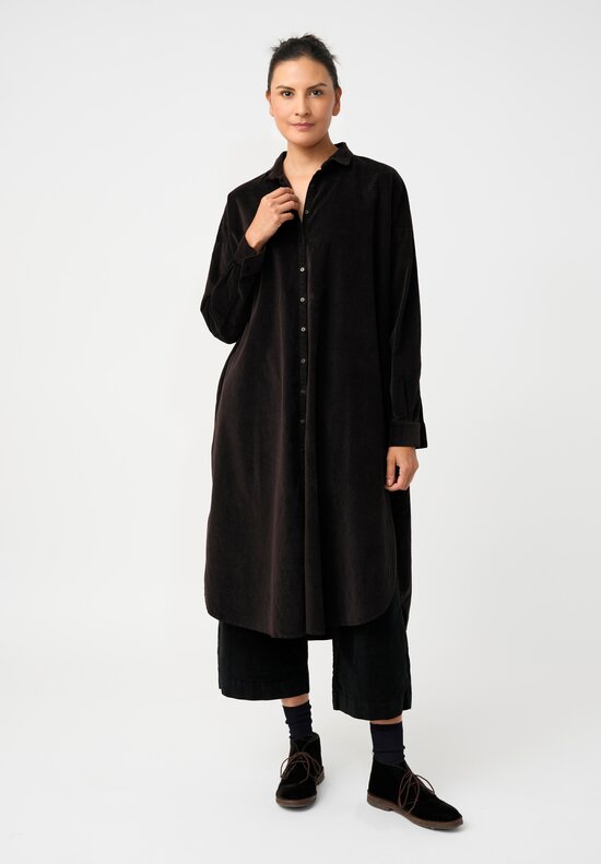 Album di Famiglia Cotton Velvet Long Shirt Dress in Cacao Brown