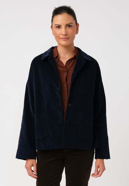 Album di Famiglia Cotton Velvet Relaxed Blazer in Ink Blue