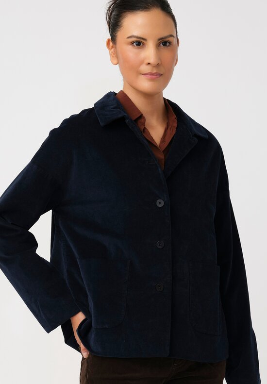 Album di Famiglia Cotton Velvet Relaxed Blazer in Ink Blue