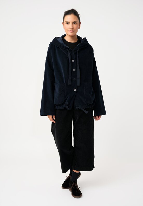 Album di Famiglia Cotton Velvet Hooded Jacket in Ink Blue