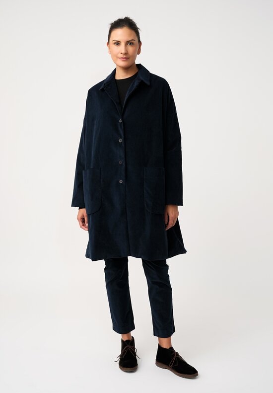Album di Famiglia Cotton Velvet Duster Coat in Ink Blue
