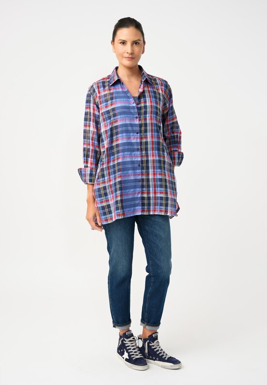 Pero Cotton Silk 2-Piece Plaid Button-Down Top