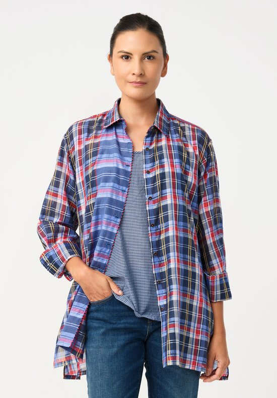 Pero Cotton Silk 2-Piece Plaid Button-Down Top