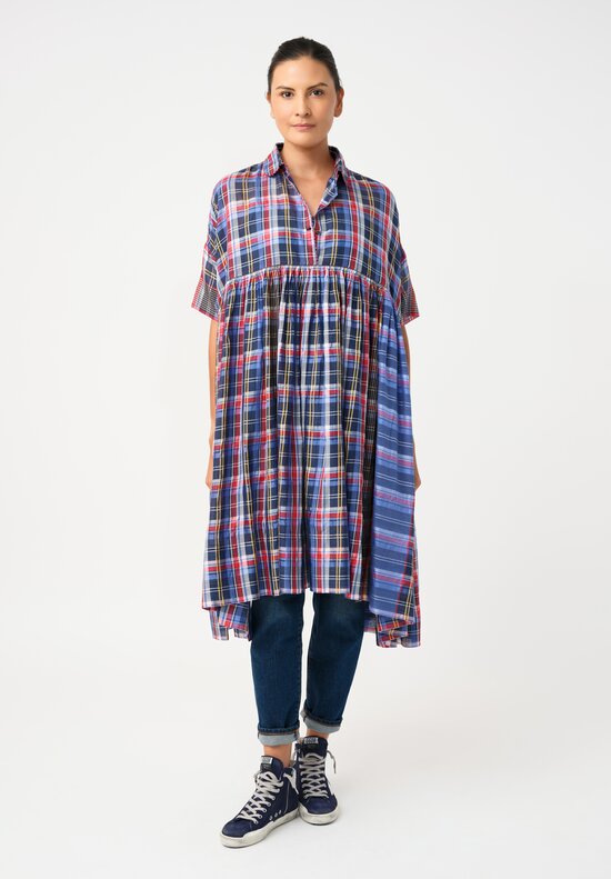 Pero Cotton Silk Plaid 2-Piece Button-Up Gathered Tunic