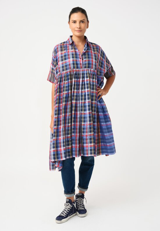 Pero Cotton Silk Plaid 2-Piece Button-Up Gathered Tunic