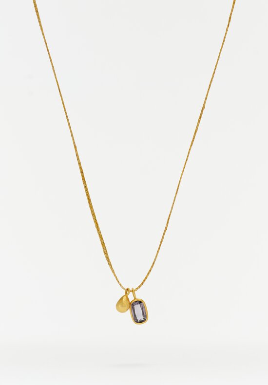 Pippa Small 18K Gold Braided Cord Chain Lobster Clasp Closure Necklace from The Middle Path Collection with 1.2 Carat Spinel Gemstone Bezel Set Pendant & 18K Gold Teardrop Pendant Front Shot View