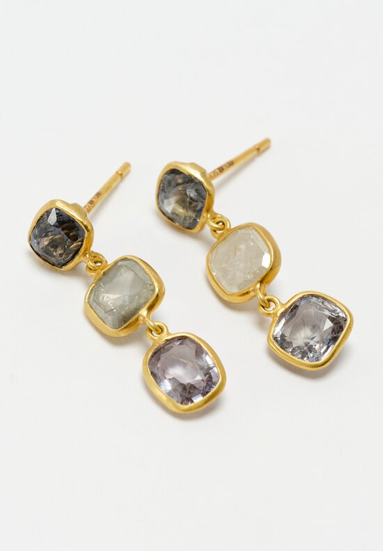 Pippa Small 18K Gold The Middle Path Collection Double Drop Post Closure Earrings with 5.25 Carat Spinel & Diamond Rectangular Bezel Set Gemstones