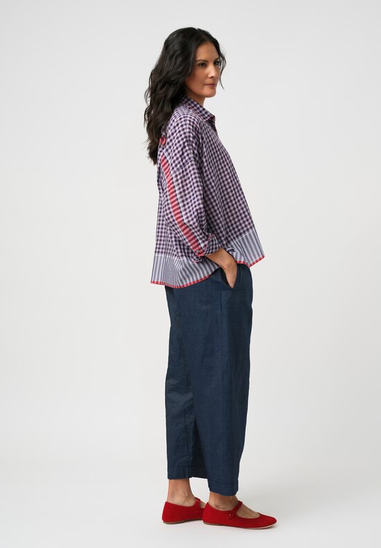 Péro Cotton & Silk 2-Piece Button-Down Top in Navy Blue & Red Plaid
