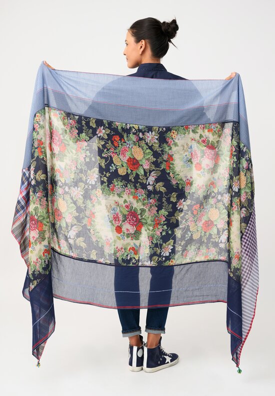 Pero Cotton Silk Embellished Floral Scarf