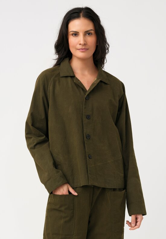 Biek Verstappen Cotton Raglan Button-Down Jacket in Khaki Green