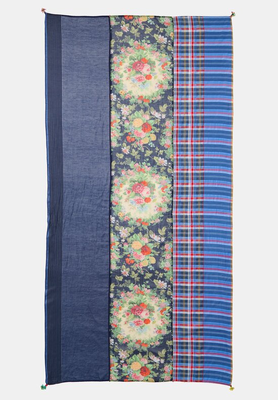 Péro Silk Floral Plaid Scarf with Tassles