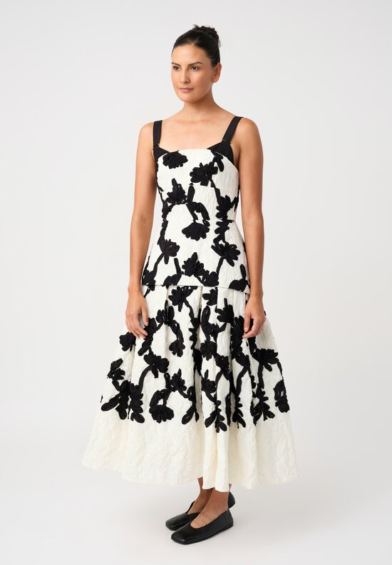 Erdem Cloque Jacquard Hand-Embroidered Floral Cocktail Dress in Black & White