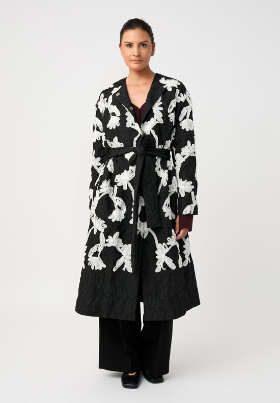 Erdem Cloque Jacquard Hand-Embroidered Floral Belted Coat