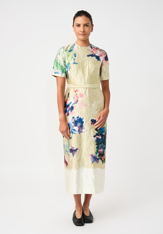 Erdem Crushed Satin Painterly Floral Pencil Dress