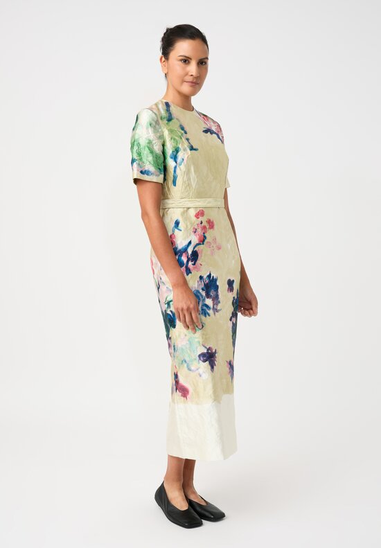 Erdem Crushed Satin Painterly Floral Pencil Dress