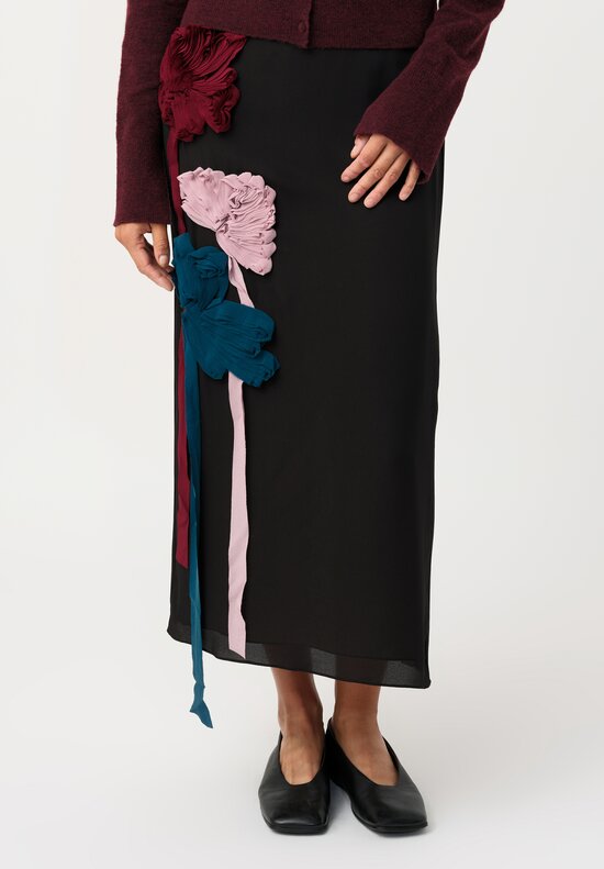 Erdem Silk Georgette Ribbon Flower Appliqué Pencil Skirt