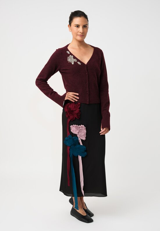 Erdem Silk Georgette Ribbon Flower Appliqué Pencil Skirt