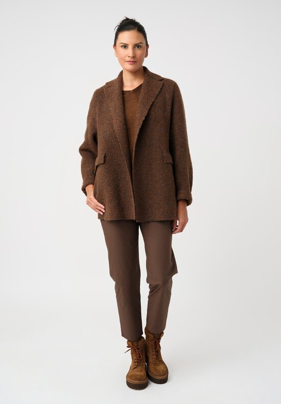 Boboutic Notch Lapel Open Front Jacket in Grey & Tobacco Brown Salt & Pepper