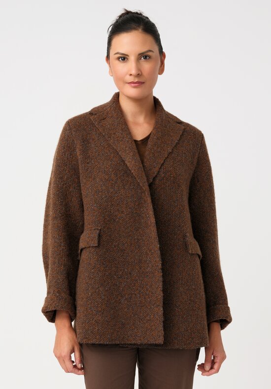 Boboutic Notch Lapel Open Front Jacket in Grey & Tobacco Brown Salt & Pepper