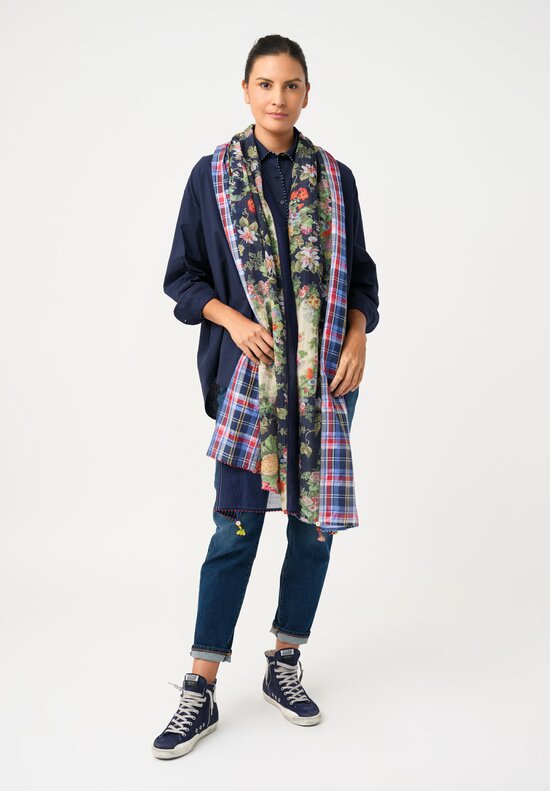 Péro Silk Large Plaid Scarf with Tassles
