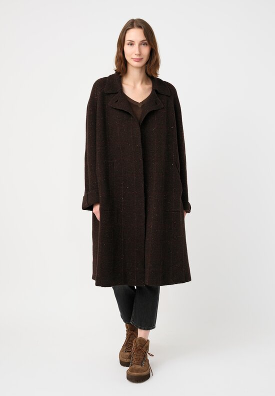 Boboutic Thermal Cashmere & Yak Knit Overcoat in Brown & Red Windowpane