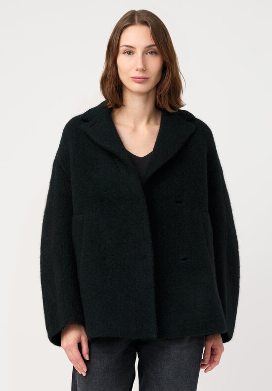 Boboutic Cashmere & Silk Knit Double Breasted Jacket in Dark Green Obsidian