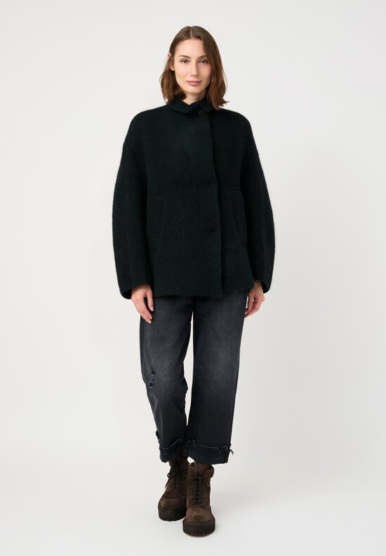 Boboutic Cashmere & Silk Knit Double Breasted Jacket in Dark Green Obsidian