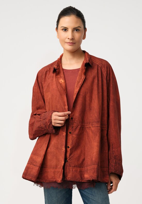 Rundholz DIP Cotton Poplin Pleated Peplum Shirt in Crab Red