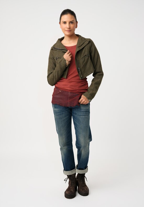 Rundholz DIP Linsey-Woolsey Cropped Military Jacket in Olive Green