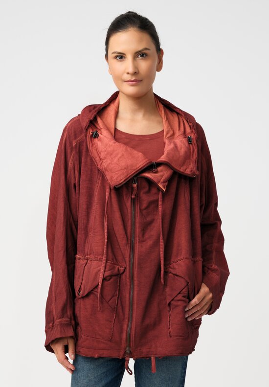 Rundholz DIP Cotton Jersey Double Neckline Hoodie in Crab Red