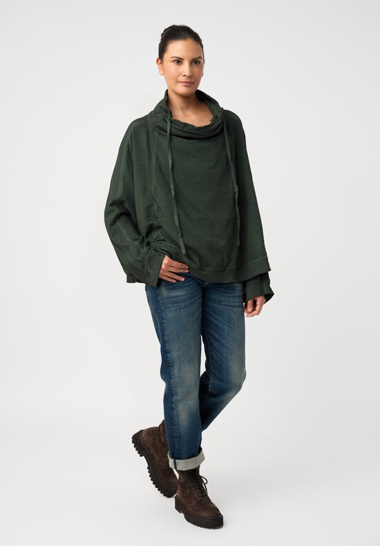 Rundholz DIP Cotton Jersey Double Cowl-Neckline Sweatshirt in Pine Green