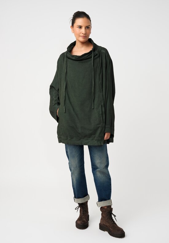 Rundholz DIP Cotton Jersey Double Cowl-Neckline Long Sweatshirt in Pine Green