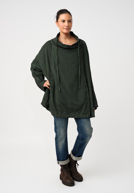 Rundholz DIP Cotton Jersey Double Cowl-Neckline Long Sweatshirt in Pine Green