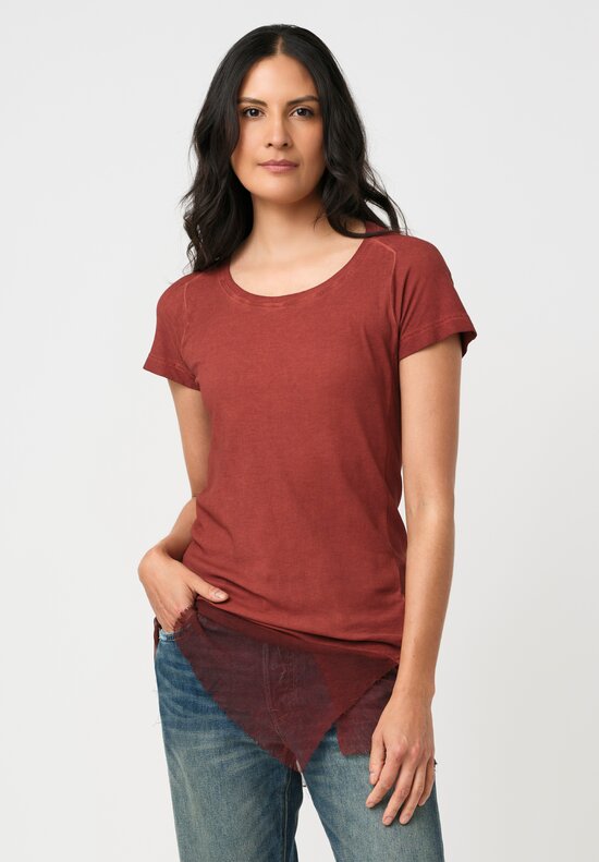 Rundholz DIP Ribbed Cotton Jersey & Mesh Hemline Tee in Crab Red