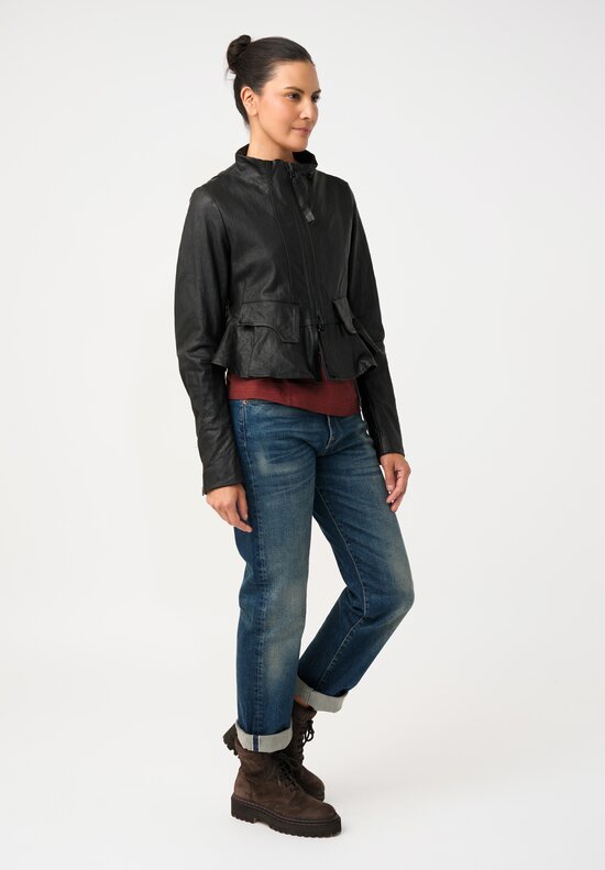 Rundholz Lamb Leather Ticket Pocket Peplum Jacket