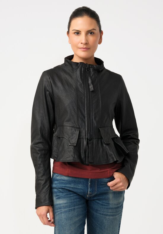 Rundholz Lamb Leather Ticket Pocket Peplum Jacket