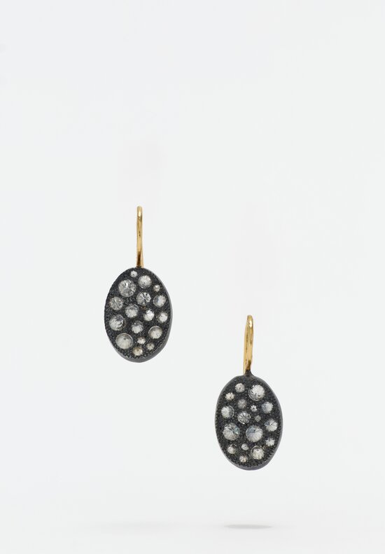 TAP by Todd Pownell 18K, Oxidized Sterling Silver Set Inverted Diamond Oval Drop Earrings 1