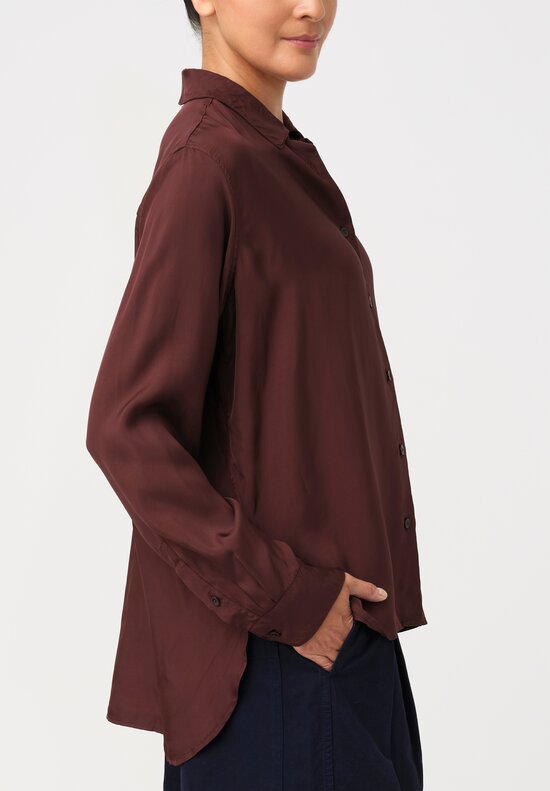 Casey Casey Satin Marine Button-Down Top in Syrah Red