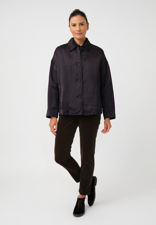 Casey Casey Linen Satin Juliette Button-Down Jacket in Night Black