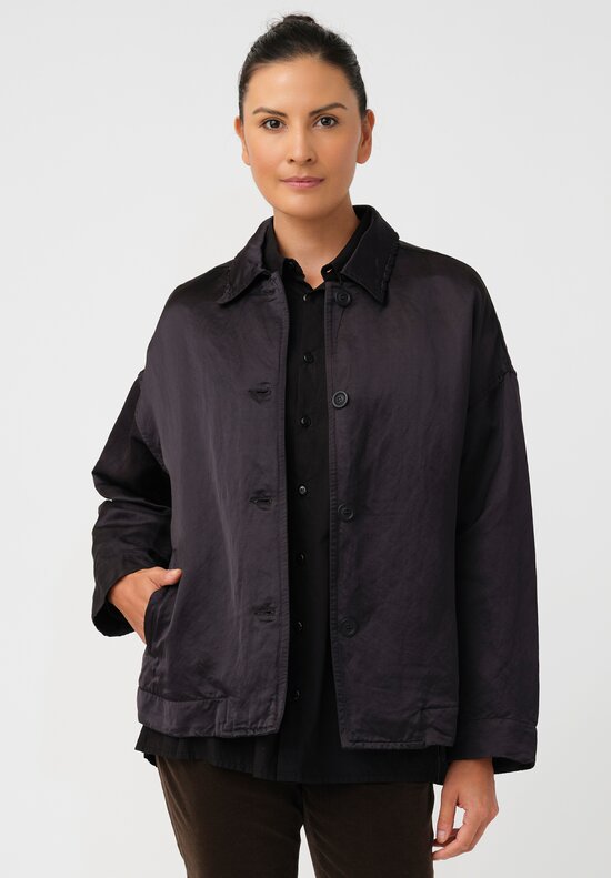 Casey Casey Linen Satin Juliette Button-Down Jacket in Night Black