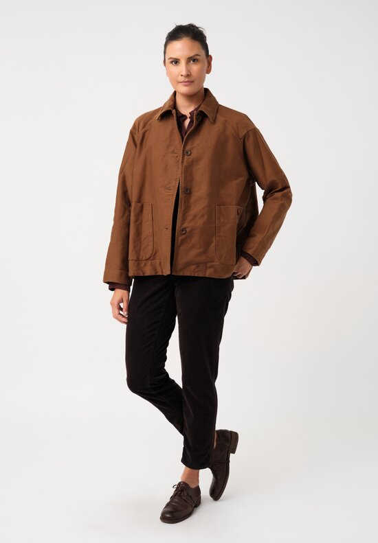 Casey Casey Raw Denim Drays Travail Point Collar & Button-Down Jacket in Saddle Brown