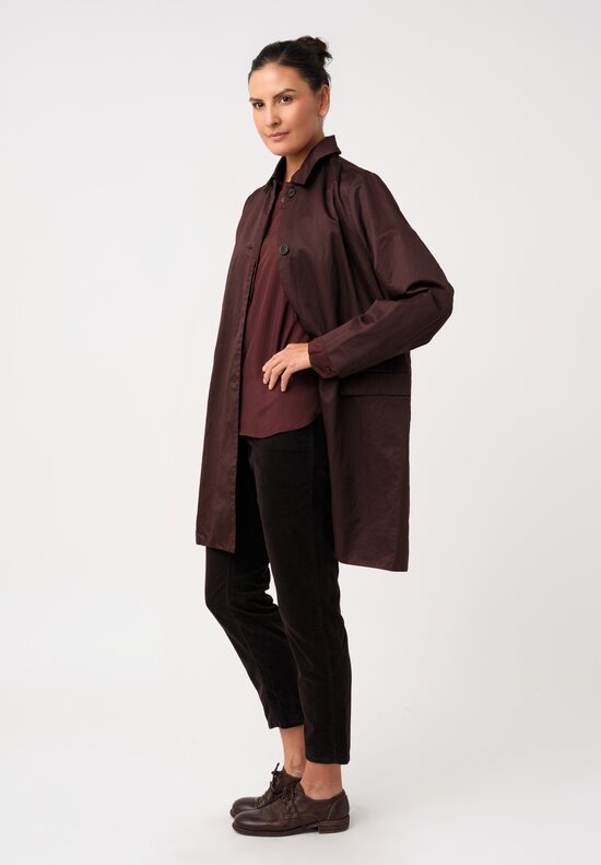 Casey Casey Satin Francesca Point Collar & Button-Down Coat in Mahogany Brown
