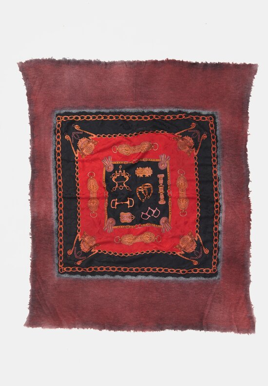 Avant Toi One-of-a-Kind Cashmere & Silk Quadrello Scarf Fire Red Ribbons & Bridle Bits