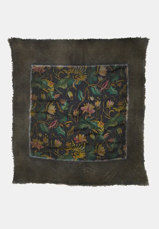 Avant Toi One-of-a-Kind Cashmere & Silk Quadrello Scarf Moss Green Big Cats