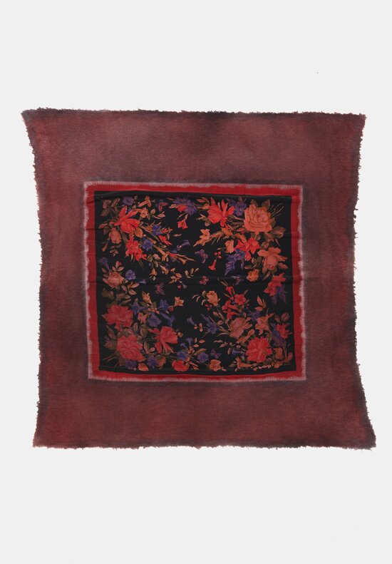 Avant Toi One-of-a-Kind Cashmere & Silk Quadrello Scarf Fire Red Flora & Fauna