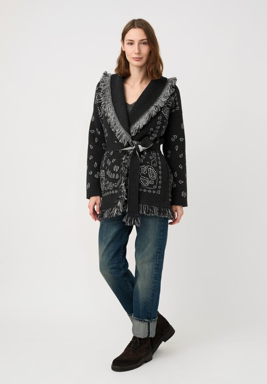Alanui Cashmere Jacquard Knit Bandana Cardigan in Grey Paisley	