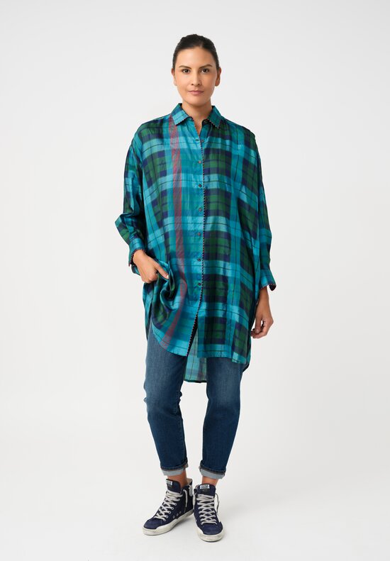Péro Silk Hand-Knotted Plaid Button Down Tunic