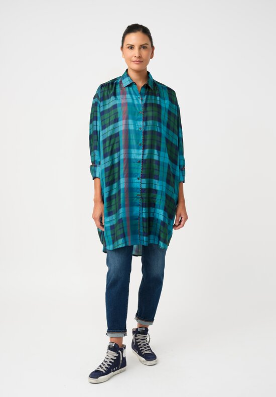 Péro Silk Hand-Knotted Plaid Button Down Tunic
