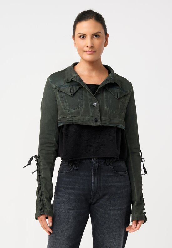 Rundholz DIP Overdyed Cotton Denim Micro Jacket with Lace-Up Sleeve Detail