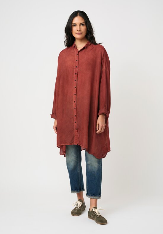 Rundholz DIP Garment Dyed Button-Down Tunic in Crab Red